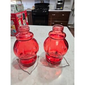 2 Red Glass Hummingbird Replacement Jars Feeders No Bottoms 6.5" Tall
